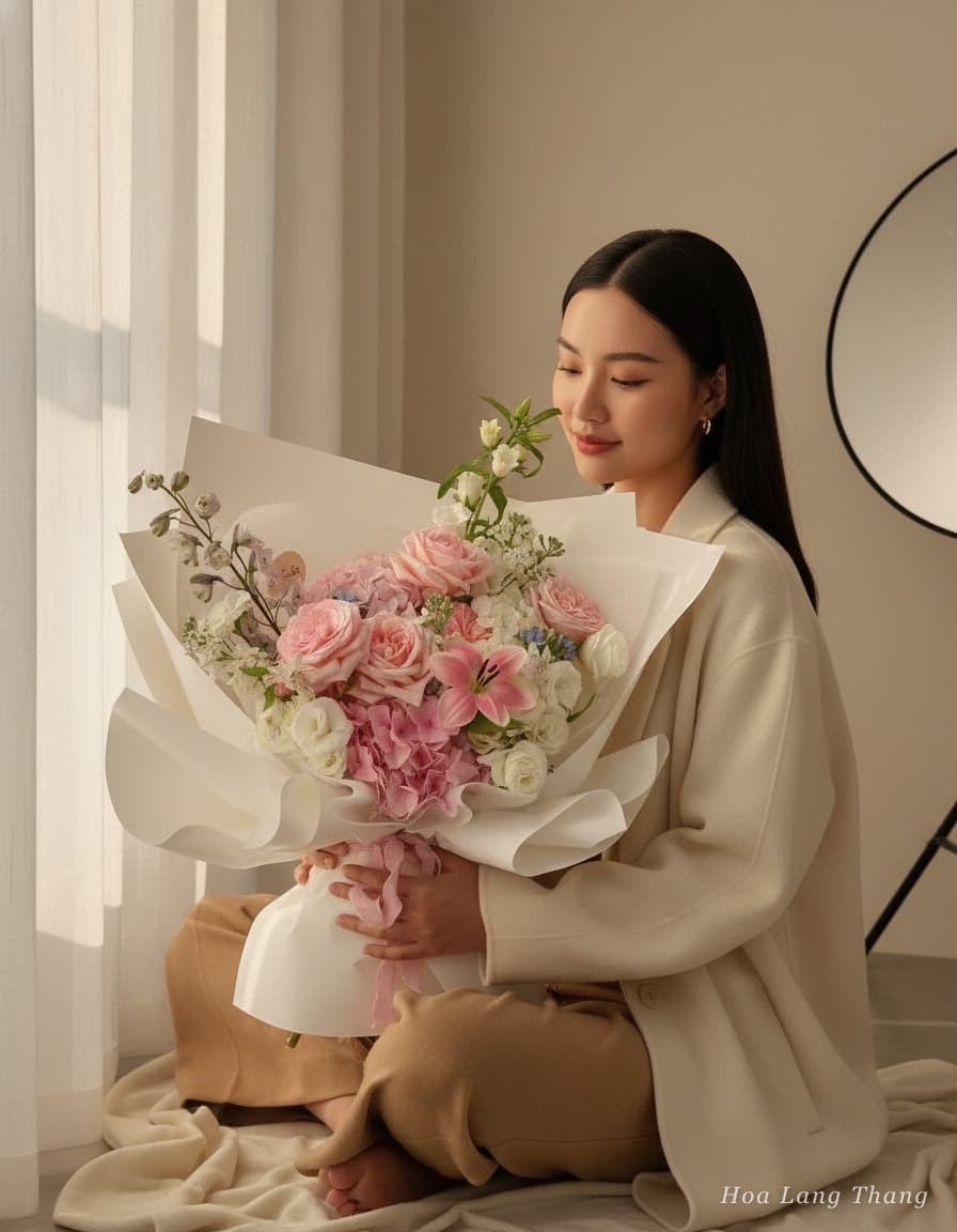 Bó tú cầu hồng Hồng Trắng