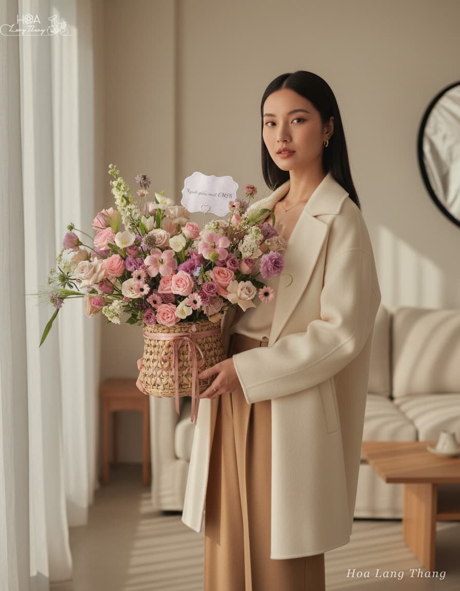 Giỏ tulip hồng Hồng - Ảnh 1