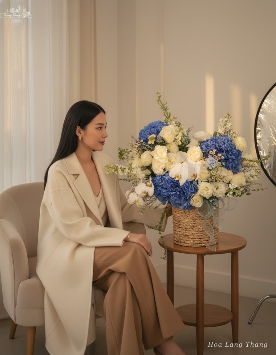 Lẵng Cẩm tú cầu Xanh Trắng - Ảnh 1